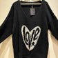 THE 'LOVE' BEAUTIFUL CLASSIC BLACK AND CREAM OVERSIZED V NECK SNUGGLE JUMPER