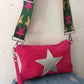 SUPERSTAR ROCK CHICK BAG 100% ITALIAN SUEDE LEATHER HOT PINK/STARS