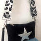 SUPERSTAR ROCK CHICK 3 WAY BAG 100% ITALIAN SUEDE LEATHER BLACK WITH ANIMAL STRAP