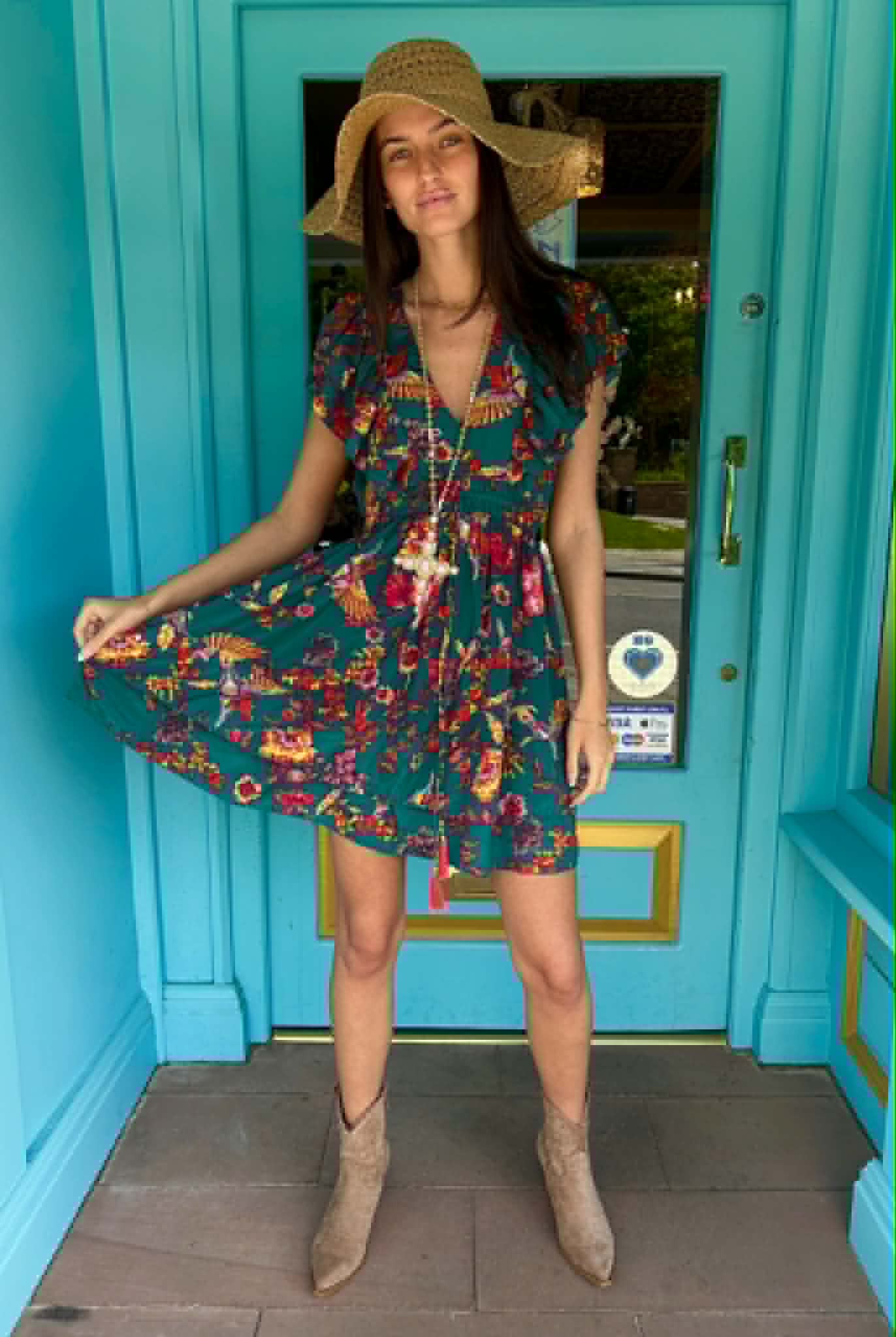 THE 'IBIZA SUNSET' VIBRANT BIRD OF PARADISE PRINT FLIPPY SUMMER DRESS WITH TASSEL BACK DETAIL FROM OUR EXCLUSIVE SPANISH COLLECTION