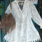 THE 'CHANTELLE' BEAUTIFUL WHITE LACE BEADED FLIPPY GODET HEM BOHEMIAN STYLETUNIC DRESS