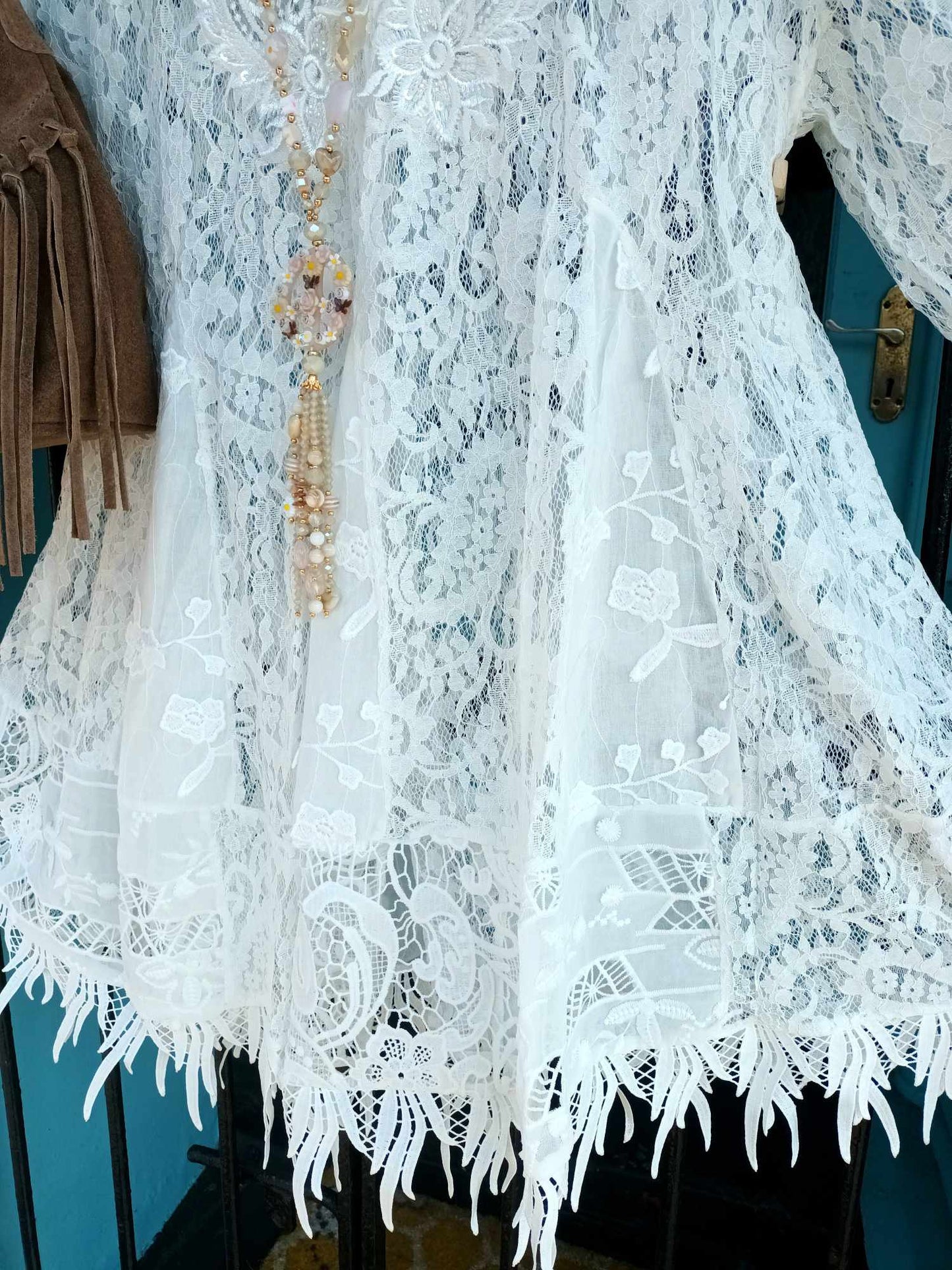 THE 'CHANTELLE' BEAUTIFUL WHITE LACE BEADED FLIPPY GODET HEM BOHEMIAN STYLETUNIC DRESS