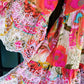 THE 'FANDANGO' BEAUTIFUL INDIAN COTTON RAINBOW FLORALS TUNIC WITH EMBROIDERED BELL SLEEVES AND HEMLINE.