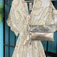 THE 'CELENE' BEAUTIFUL TASSEL DETAIL FLOATY CHIFFON BEAD EMBELLISHED DRESS IN VANILLA AND GOLD