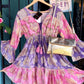THE 'INDIE' BEAUTIFULLY BOHO LAVENDER/PINK FLIPPY GOLD EMBOSSED BEADED BELL SLEEVE DRESS/TOP