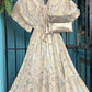THE 'CELENE' BEAUTIFUL TASSEL DETAIL FLOATY CHIFFON BEAD EMBELLISHED DRESS IN VANILLA AND GOLD