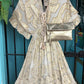 THE 'CELENE' BEAUTIFUL TASSEL DETAIL FLOATY CHIFFON BEAD EMBELLISHED DRESS IN VANILLA AND GOLD