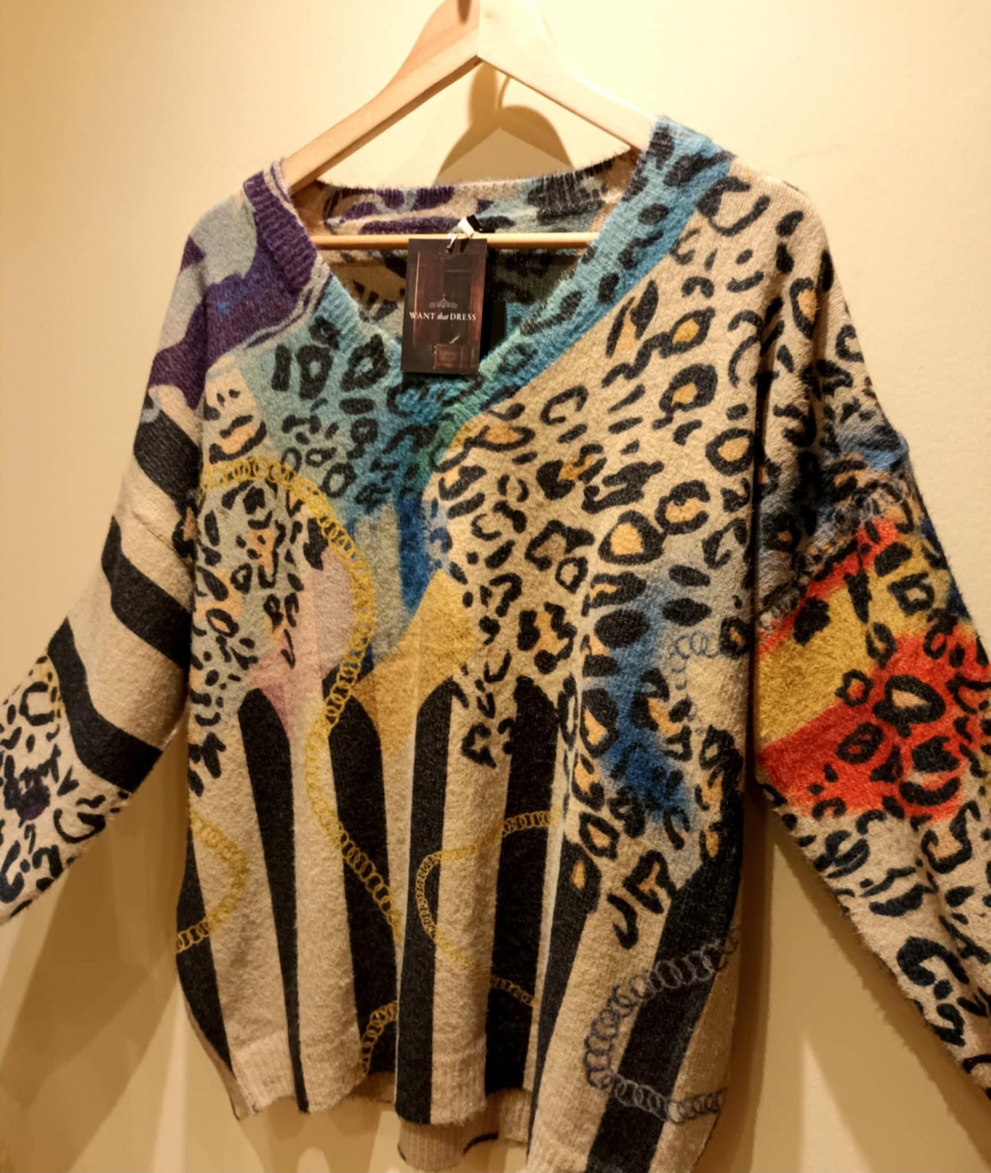 THE 'ARTY LEOPARD' BEAUTIFUL LUXURIOUS SOFT FEEL HOTCHPOTCH PRINT COSY KNIT