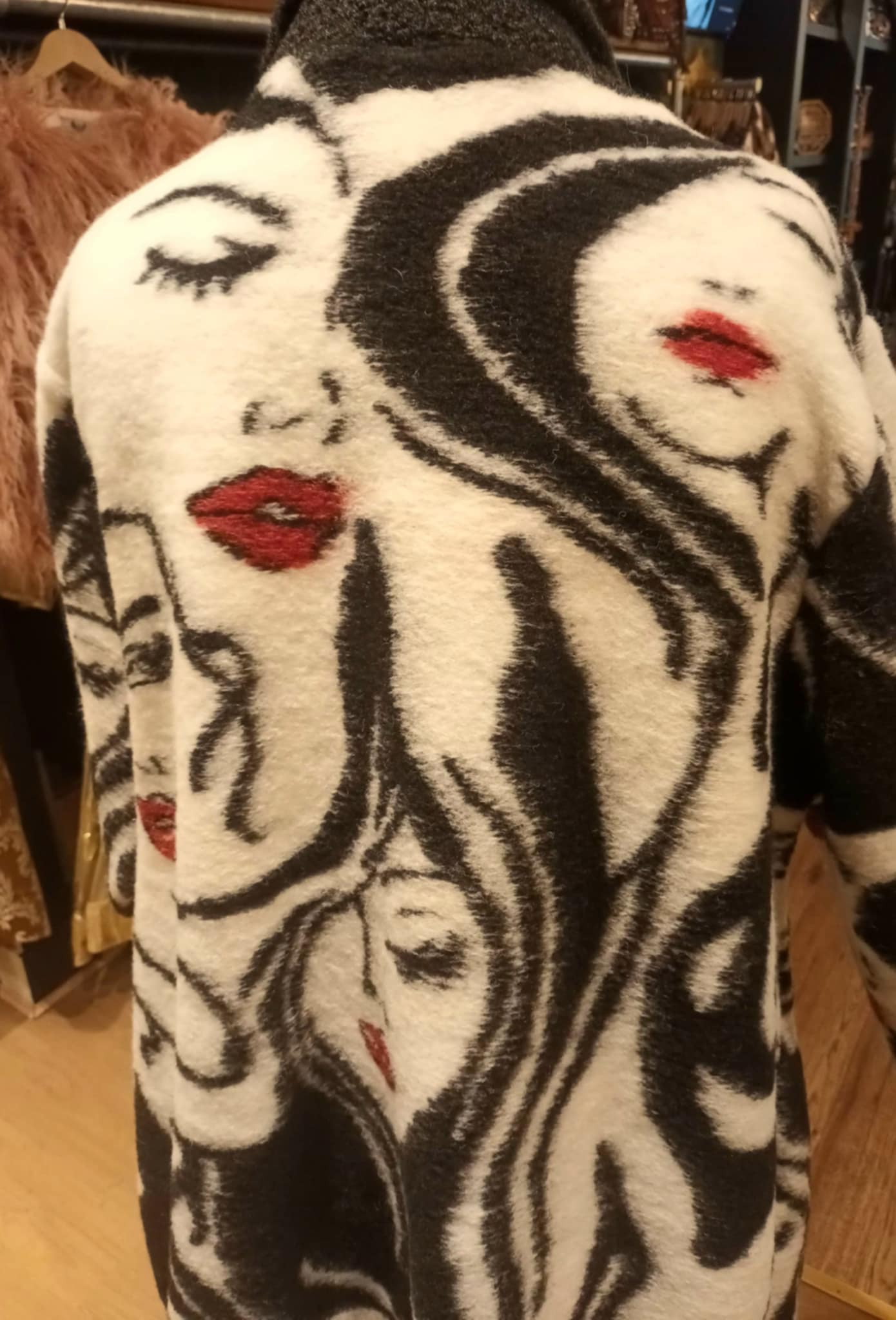 THE 'PARISIAN MISS' BEAUTIFUL EDGE TO EDGE BOUCLE COAT IN A QUIRKY IMPRESSIONIST PRINT FROM OUR MADE IN ITALY COLLECTION