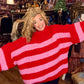 THE 'KOZY DAZE' BRIGHT AND BEAUTIFUL BOLD RED AND PINK STRIPED SUPERSOFT OVERSIZED SNUGGLE JUMPER