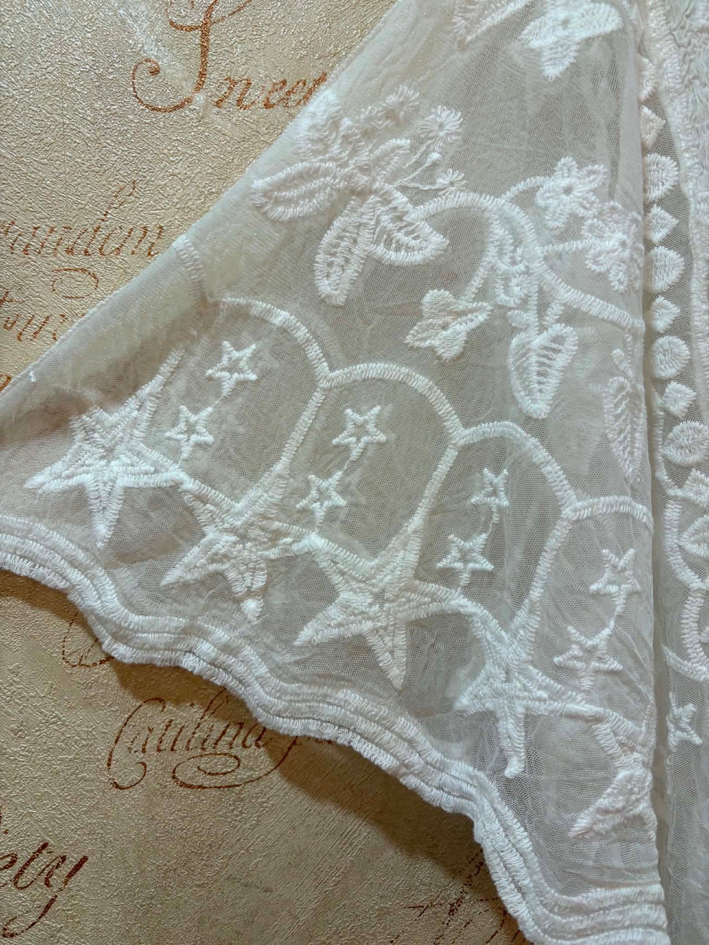 THE 'WOODSTOCK' SNOWY WHITE 70'S STYLE ANGEL SLEEVE EMBROIDERED SHEER SLEEVE TOP