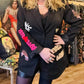 THE 'ROCK AND ROLL' CLASSIC BLACK EMBELLISHED BLAZER FEATURING BOLD ROCK STAR MOTIFS