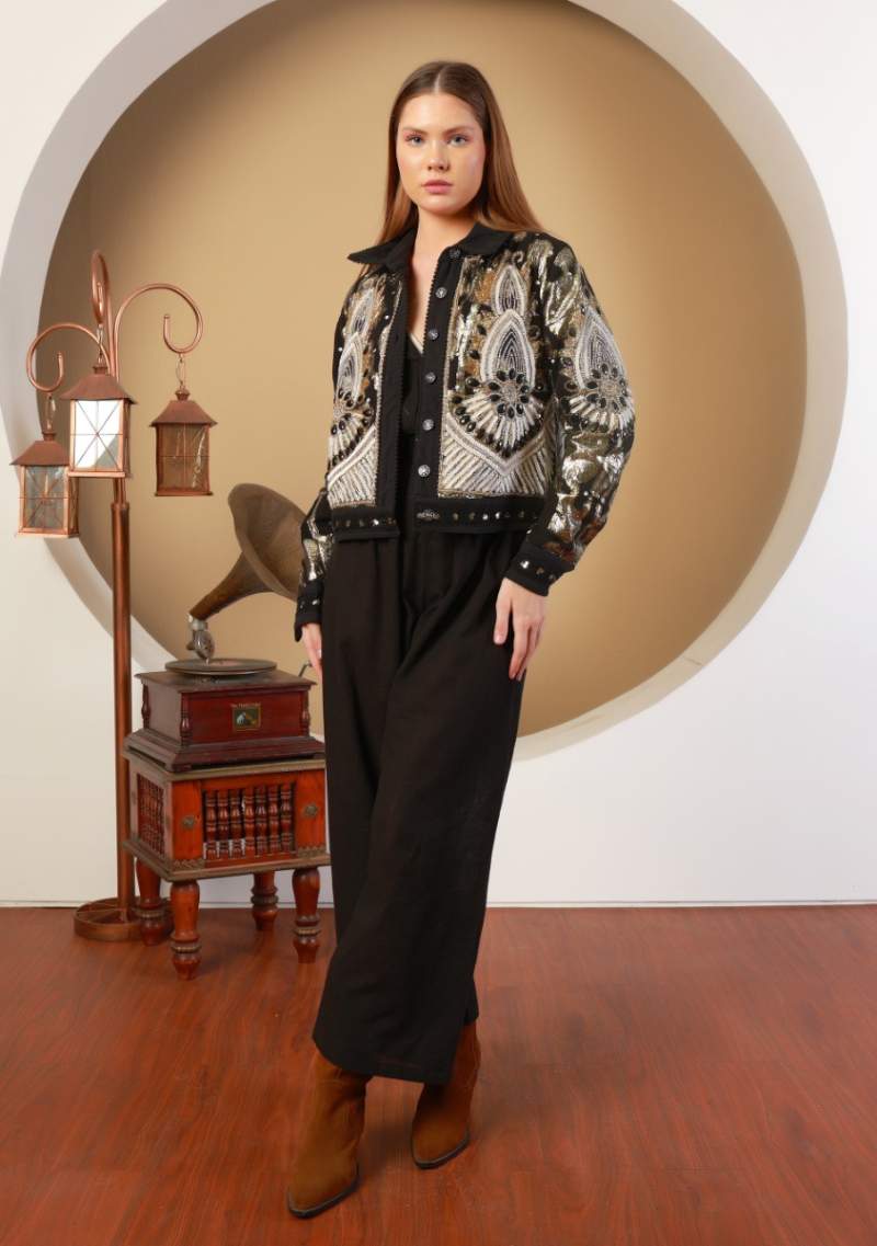 THE 'VARSA' EXQUISITELY EMBELLISHED BUTTON FRONT JACKET FROM OUR EXCLUSIVE SPANISH COLLECTION FOUR COLOUR OPTIONS