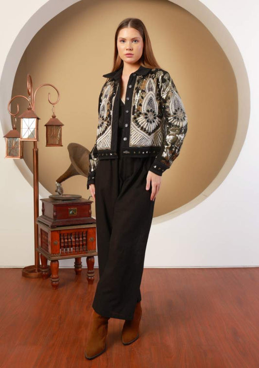 THE 'VARSA' EXQUISITELY EMBELLISHED BUTTON FRONT JACKET FROM OUR EXCLUSIVE SPANISH COLLECTION FOUR COLOUR OPTIONS