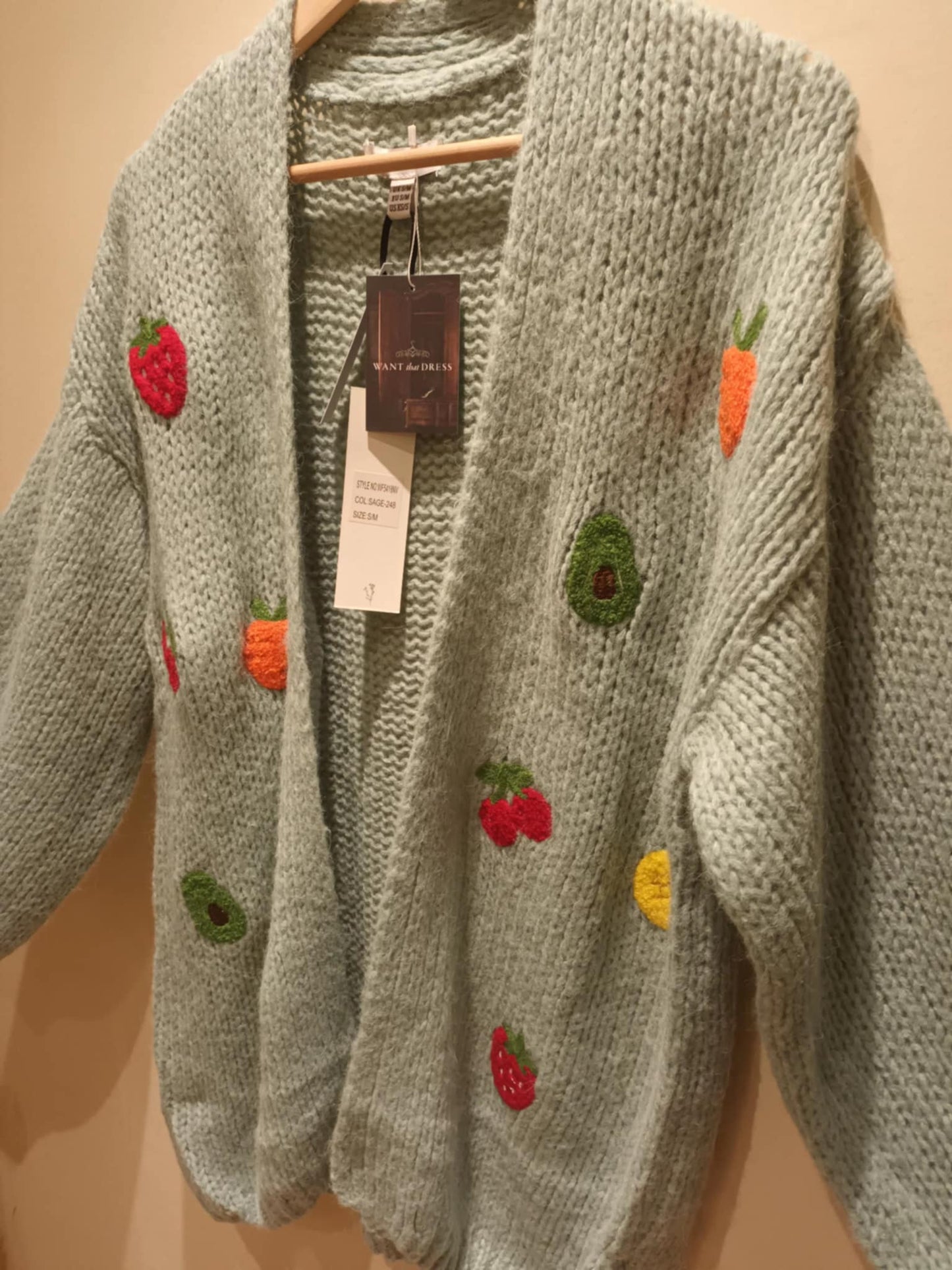 THE 'FEELING FRUITY' FABULOUSLY COSY EMBROIDERED SNUGGLE CARDIGAN IN SAGE GREEN OR POWDER BLUE
