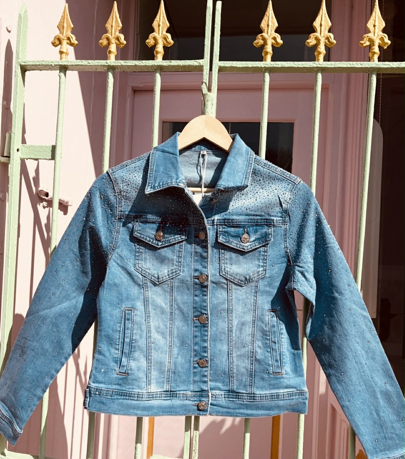 THE 'MILEY' STUNNING RHINESTONE EMBELLISHED CLASSIC FADED DENIM JACKET