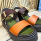 THE 'ROMA' TAN AND CHOCOLATE MODERN URBAN CHUNKY BUCKLE DETAIL SANDAL