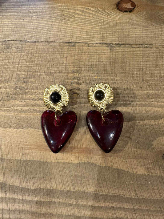 THE 'JULIET' STUNNING RUBY RED HEART BAROQUE STYLE EARRINGS