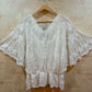THE 'WOODSTOCK' SNOWY WHITE 70'S STYLE ANGEL SLEEVE EMBROIDERED SHEER SLEEVE TOP