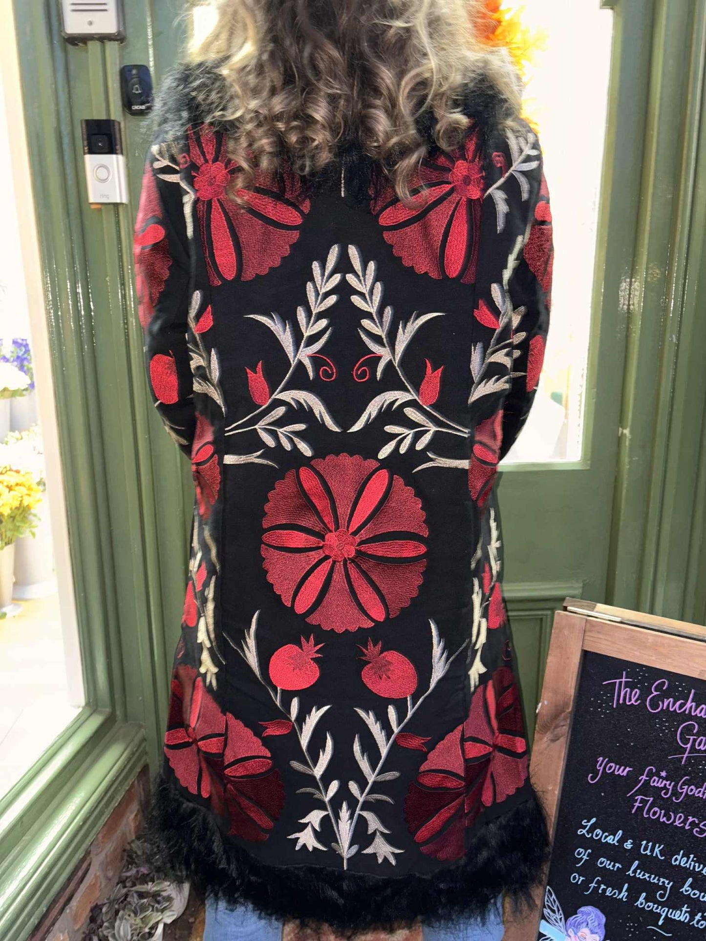 THE 'MONA' STUNNING 70'S STYLE RICHLY EMBROIDERED FAUX FUR AFGHAN COAT IN CHERRY AND BLACK FROM OUR EXCLUSIVE SPANISH RANGE