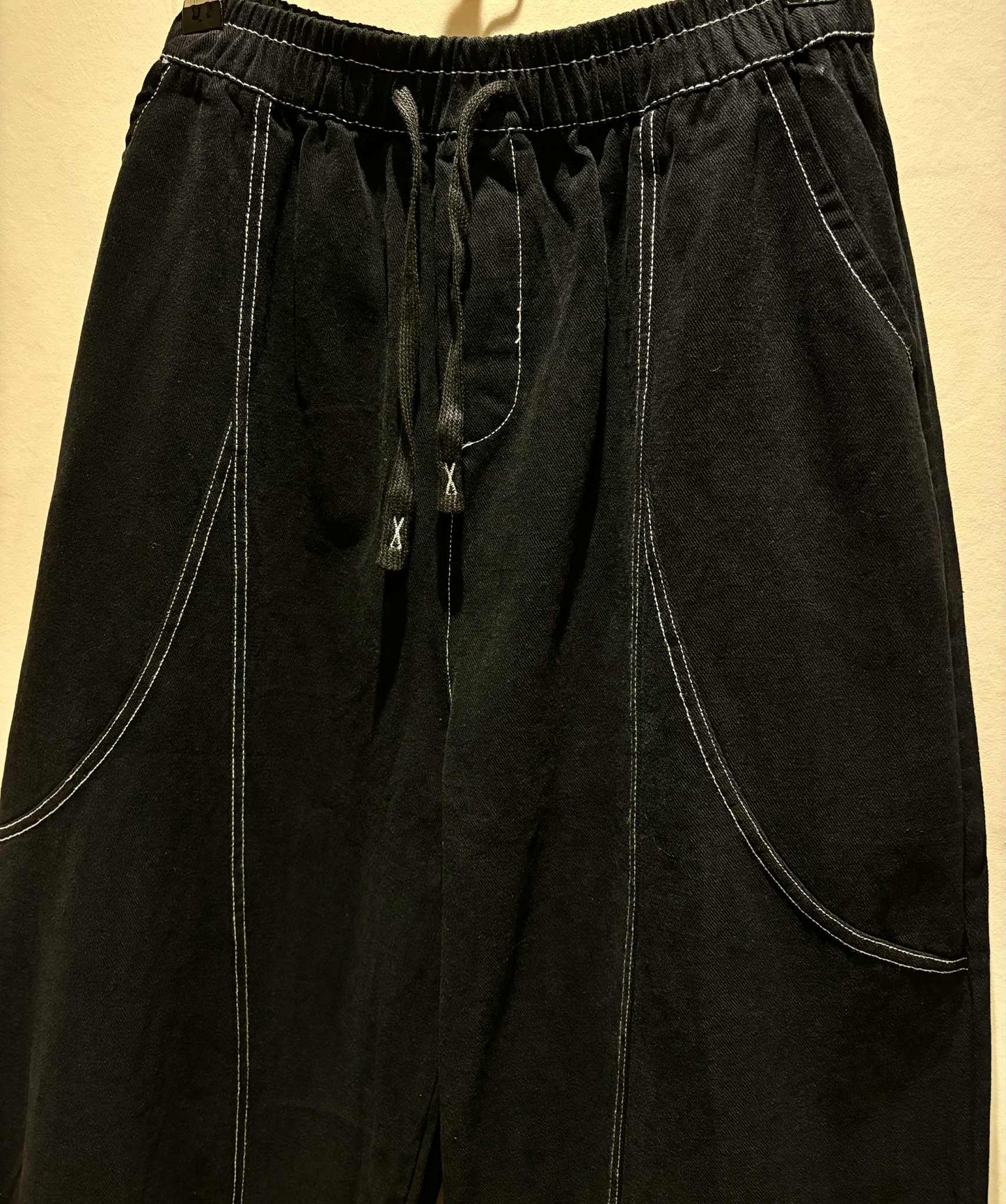 THE 'BRIXTON' SOFT BLACK DENIM STITCH EMBELLISHED POCKET DETAIL COCCON PANTS