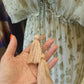 THE 'ANGELICA' STUNNING VANILLA & PINK GOLD EMBOSSED CHIFFON DRESS WITH GOLD BEADED DETAIL