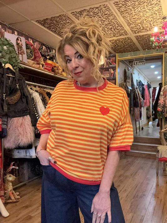 THE 'DISCO CHIC' VINTAGE SEVENTIES STYLE SHORT SLEEVE SWEATSHIRT WITH CUTE HEART MOTIF TWO COLOUR COMBO'S