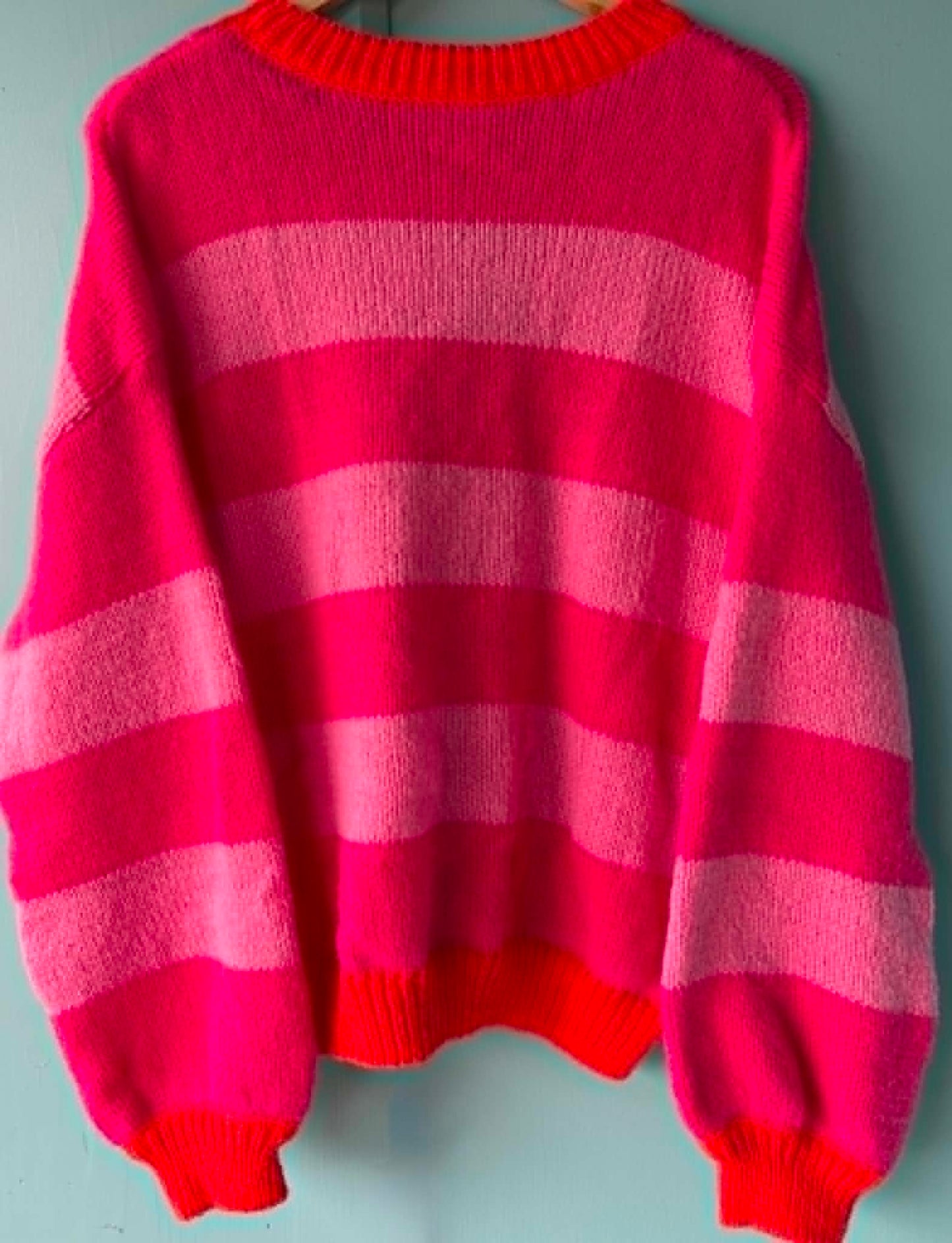 THE 'MISSY' SUPERSOFT SORBET COLOURS BOLD STRIPY OVERSIZED JUMPER IN PINKS AND ORANGE