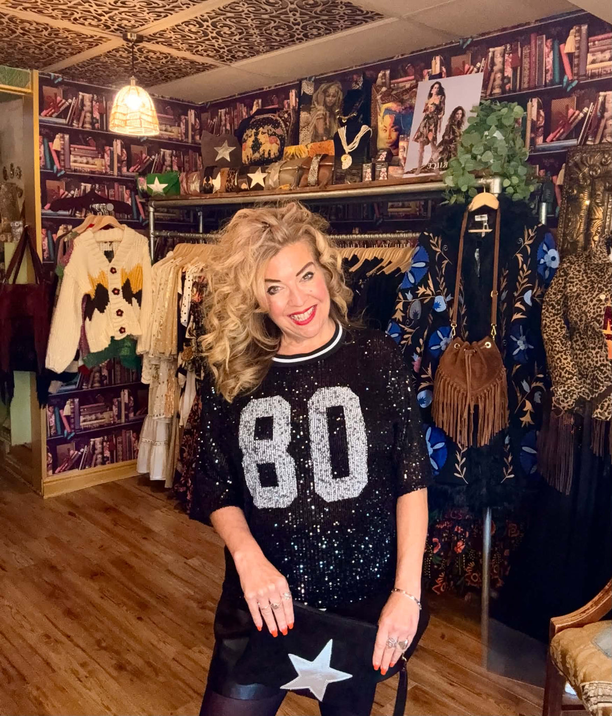 THE 'SPORTY SEQUINS' SASSY SEQUIN AMERICAN SPORTY TOP WITH SHIMMERY SEQUINS IN BLACK OR RUBY