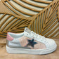 THE 'CANDY SUPERSTAR' FABULOUS RETRO SILVER STAR EMBELLISHED TRAINERS IN NUDE PINK AND WHITE
