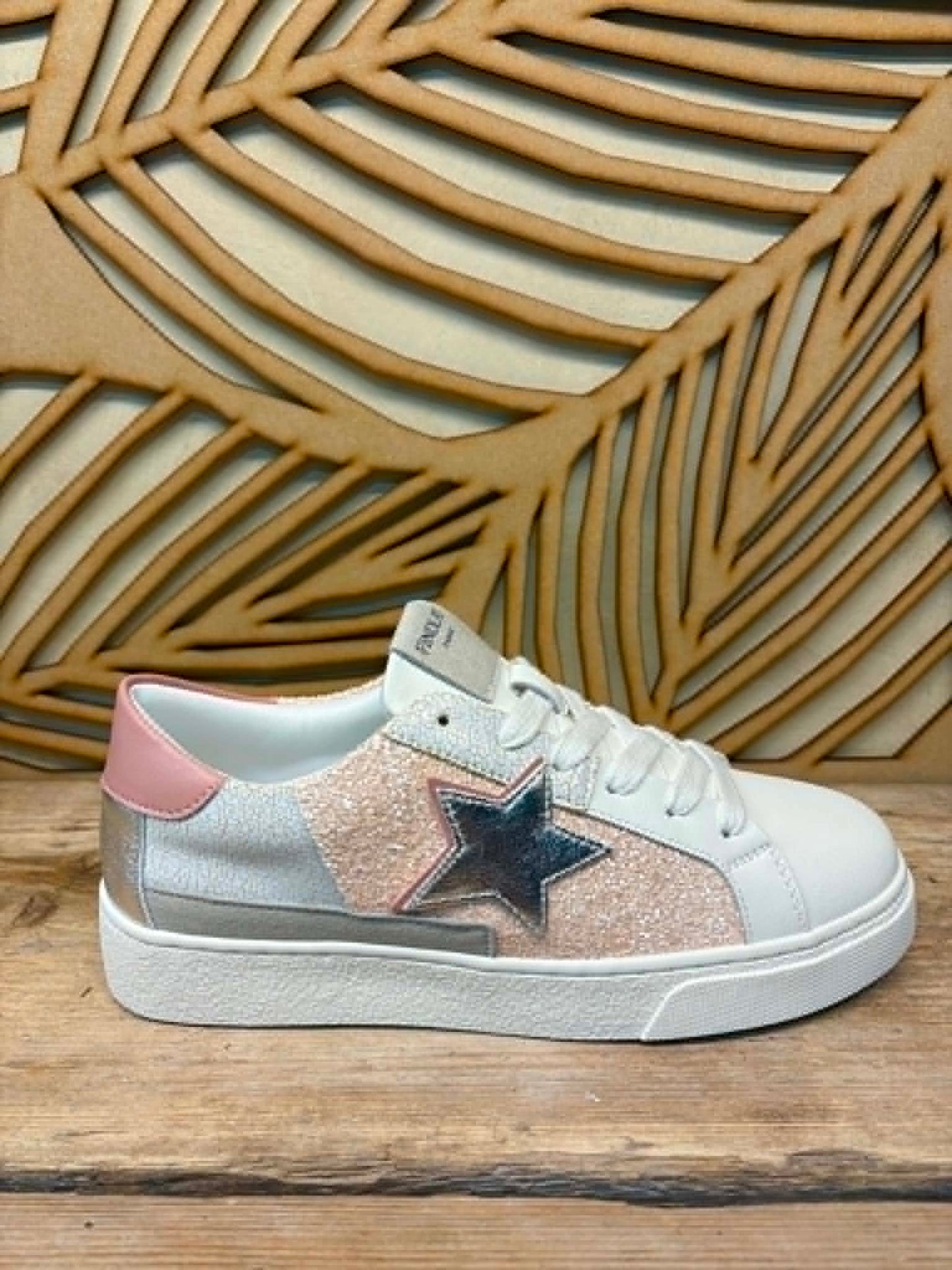 THE 'CANDY SUPERSTAR' FABULOUS RETRO SILVER STAR EMBELLISHED TRAINERS IN NUDE PINK AND WHITE