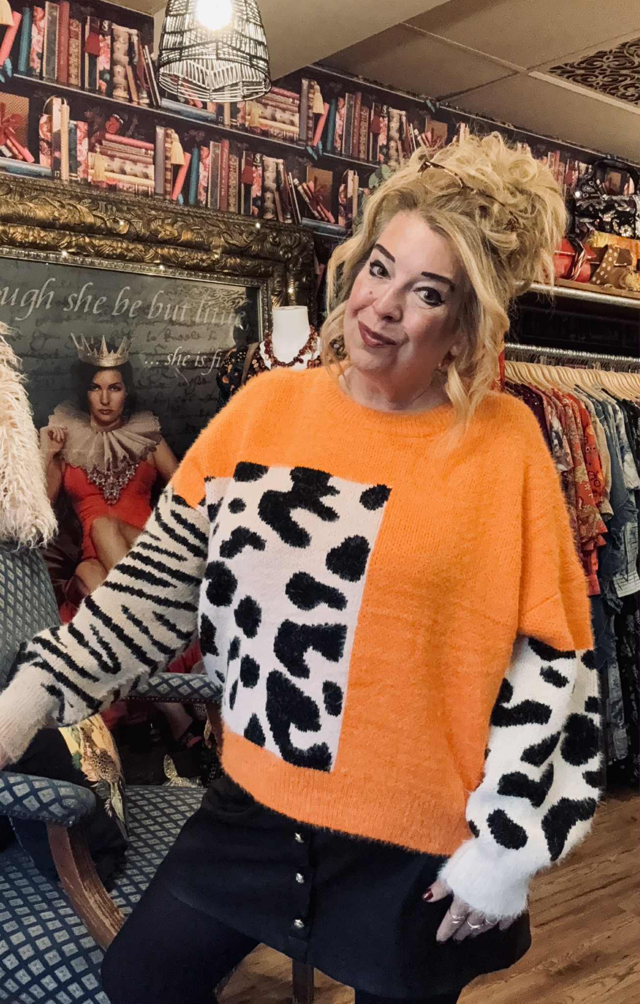 THE 'HOTCHPOTCH LEOPARD' COSY FEEL FLUFFY KNIT IN PINK OR ORANGE