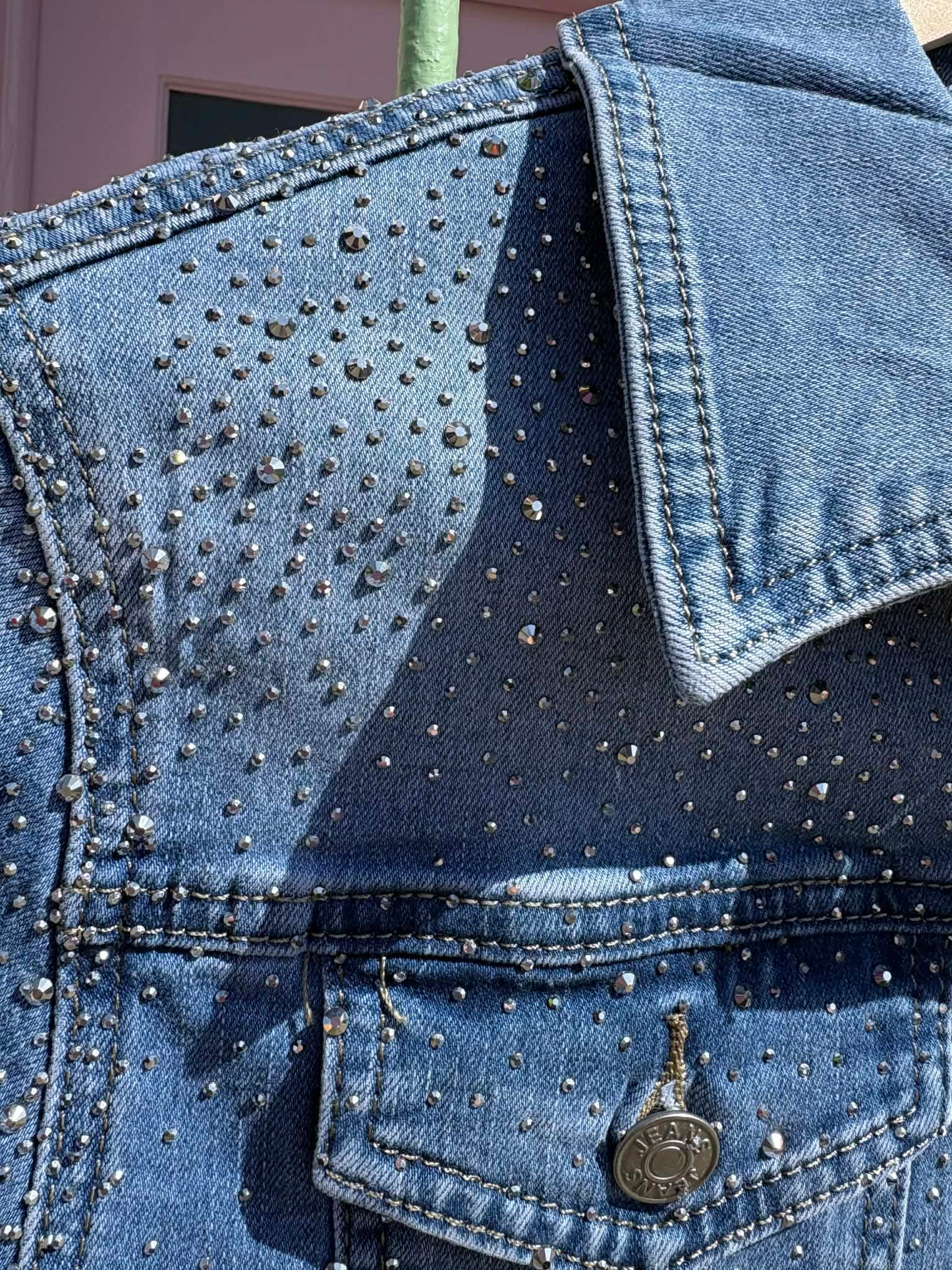 THE 'MILEY' STUNNING RHINESTONE EMBELLISHED CLASSIC FADED DENIM JACKET
