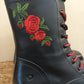 THE 'SASSY' BEAUTIFUL CLASSIC BLACK ROSE EMBROIDERED SUPER COMFORT LACE UP/ZIP BOOT 100% VEGAN