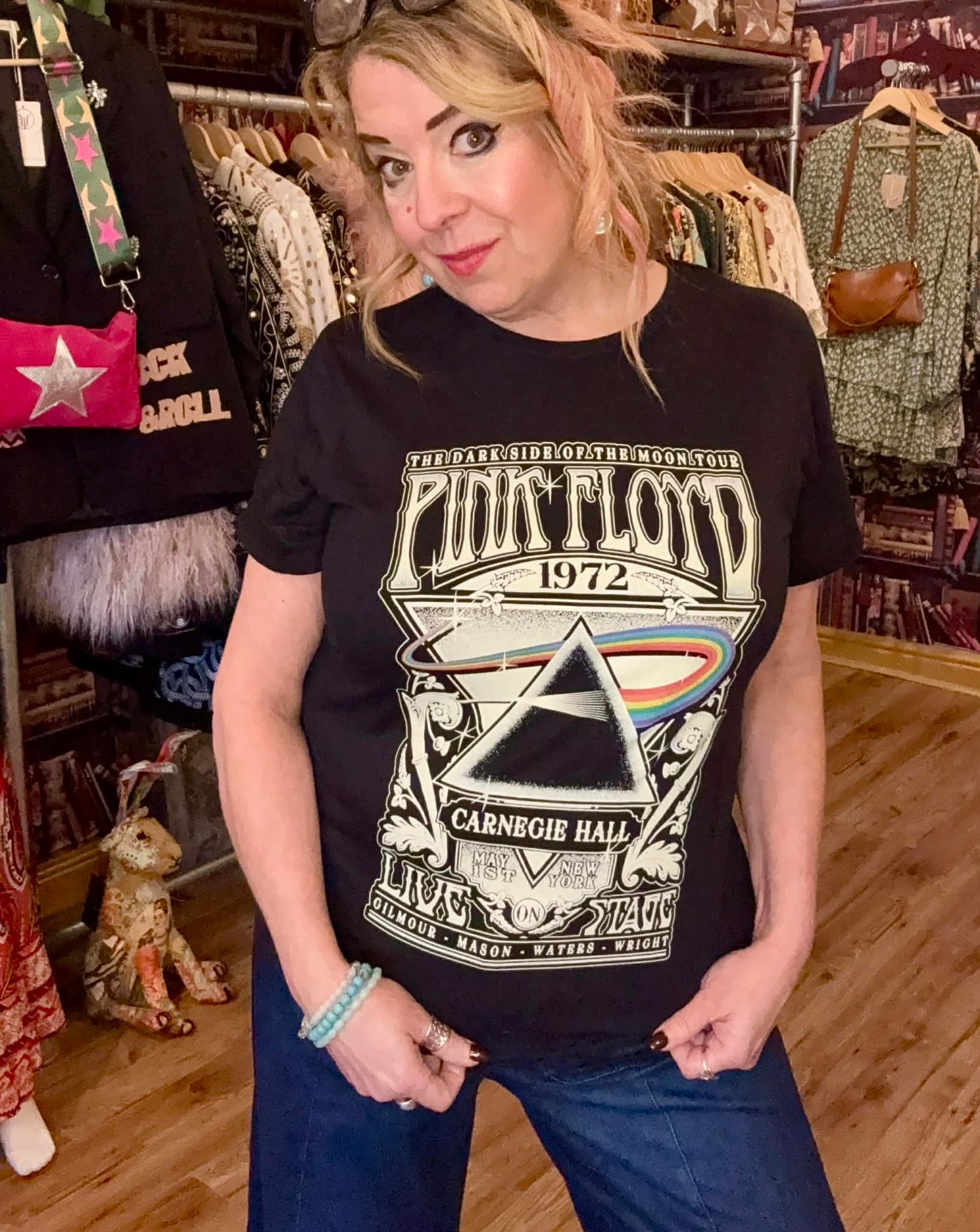 'ROCK STAR RANGE' FEMALE FIT ICONIC PINK FLOYD DARK SIDE OF THE MOON 1972 TOUR T SHIRT