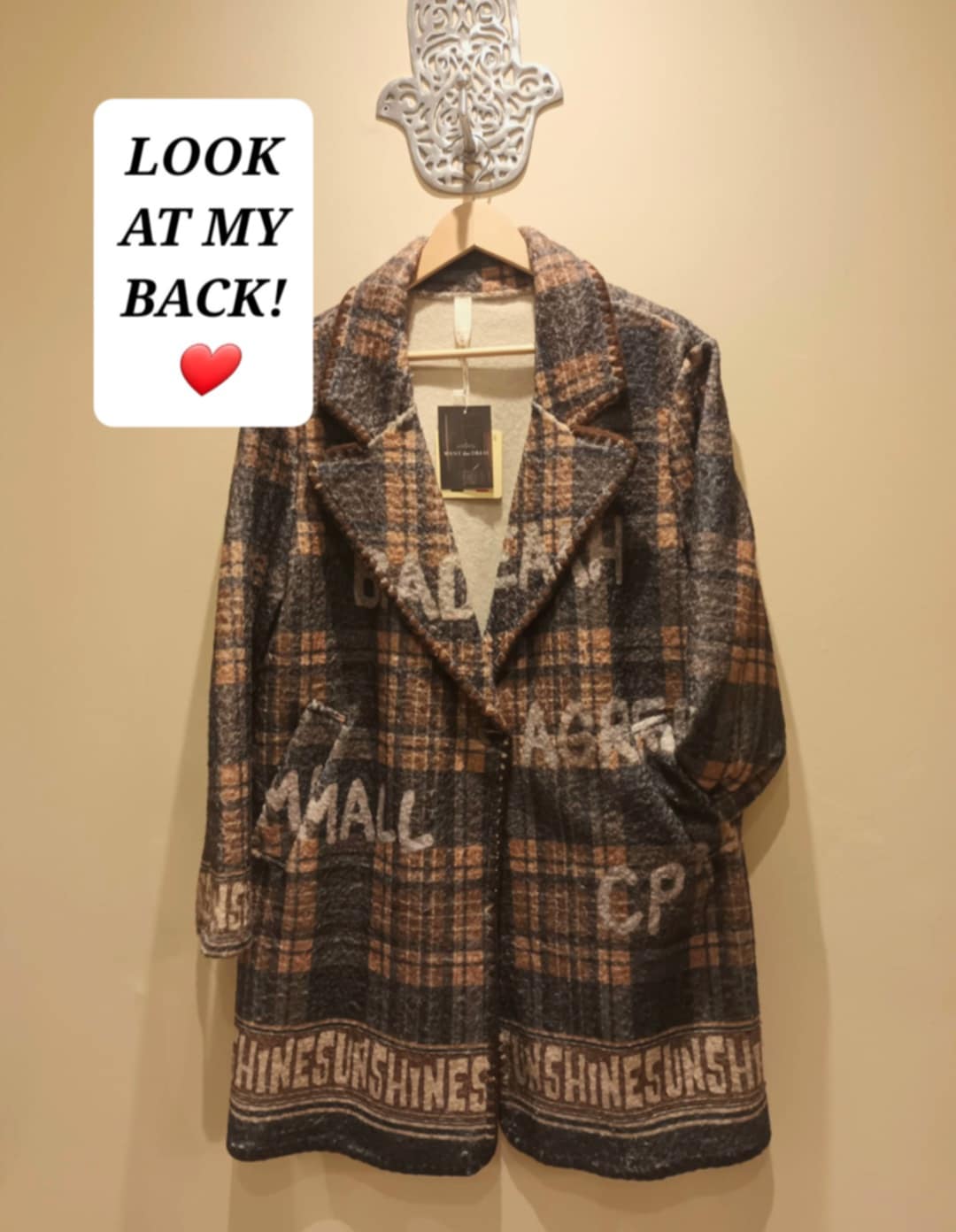THE 'URBAN GRAFFITI' BEAUTIFUL TARTAN STATEMENT BLANKET COAT WITH STRIKING BACK DETAIL