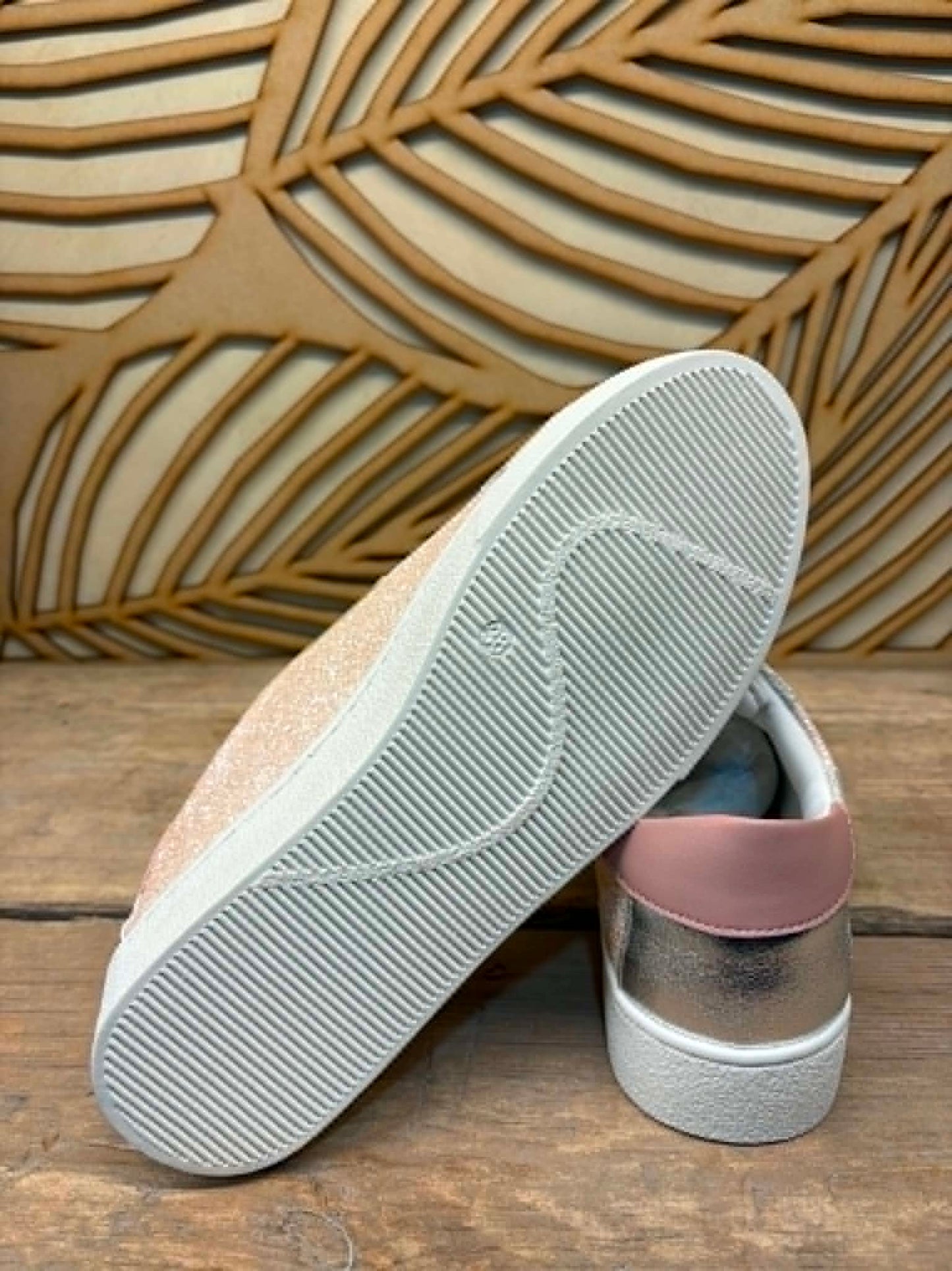 THE 'CANDY SUPERSTAR' FABULOUS RETRO SILVER STAR EMBELLISHED TRAINERS IN NUDE PINK AND WHITE