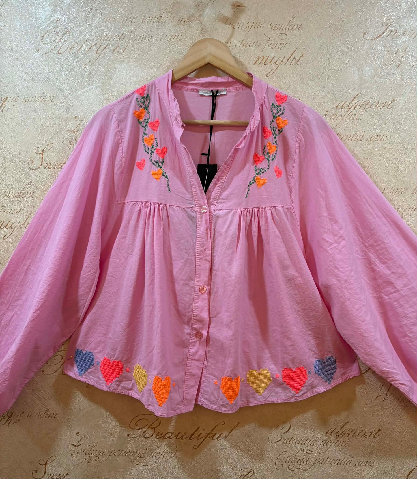 THE 'MEADOW' STUNNING 100% COTTON VINTAGE 70'S STYLE BUTTON SMOCK TOP WITH CUTE CROSS STITCH EMBROIDERY