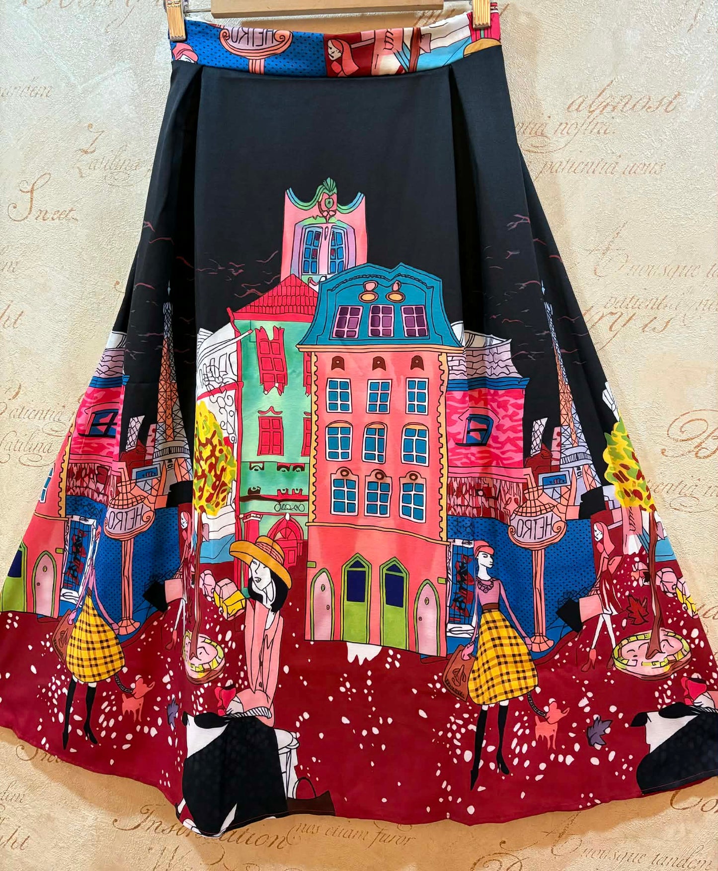 THE 'PARIS CHIC' QUIRKY PARISIAN SCENES SKIRT IN MULTI COLOURS
