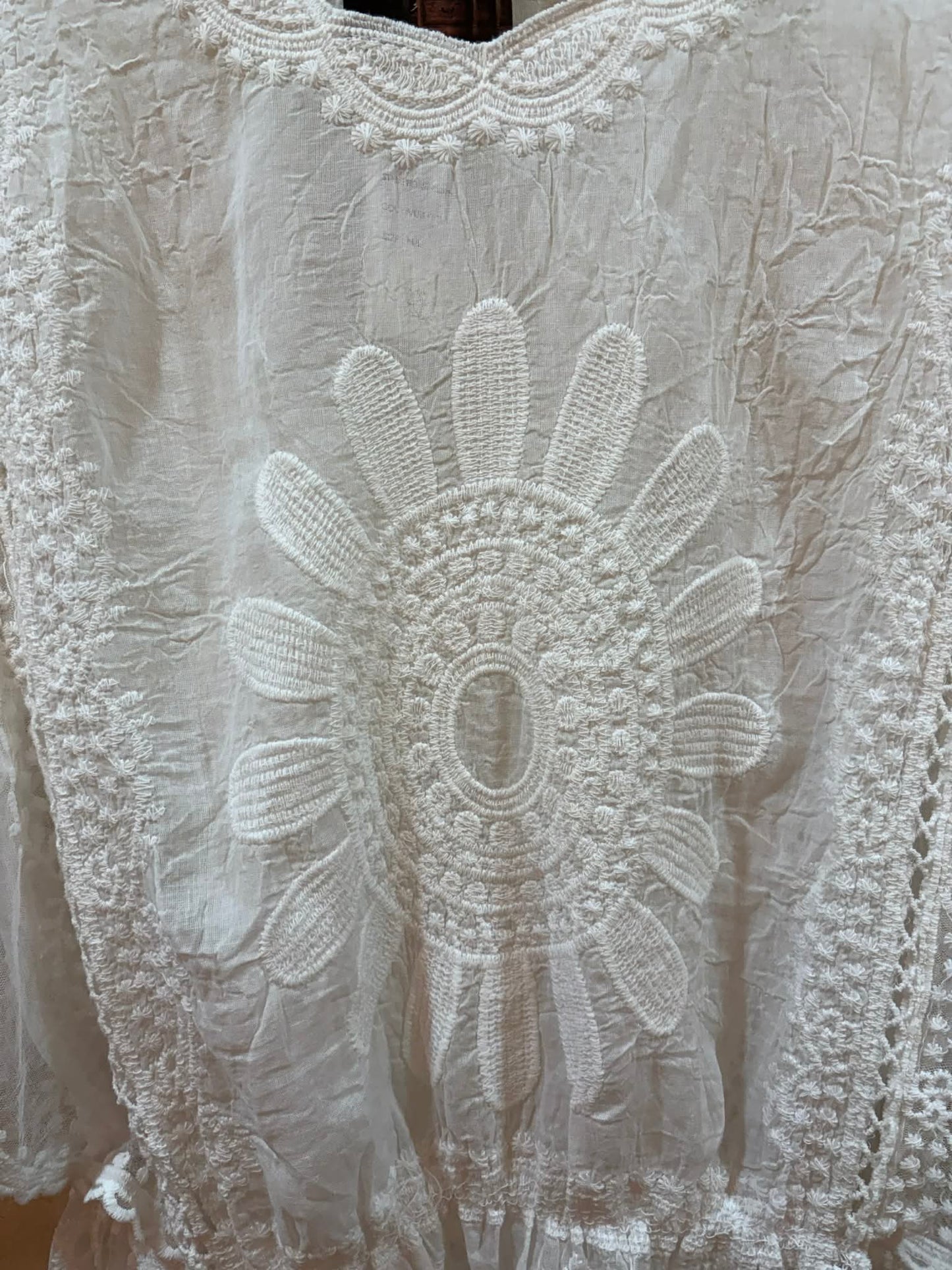THE 'WOODSTOCK' SNOWY WHITE 70'S STYLE ANGEL SLEEVE EMBROIDERED SHEER SLEEVE TOP