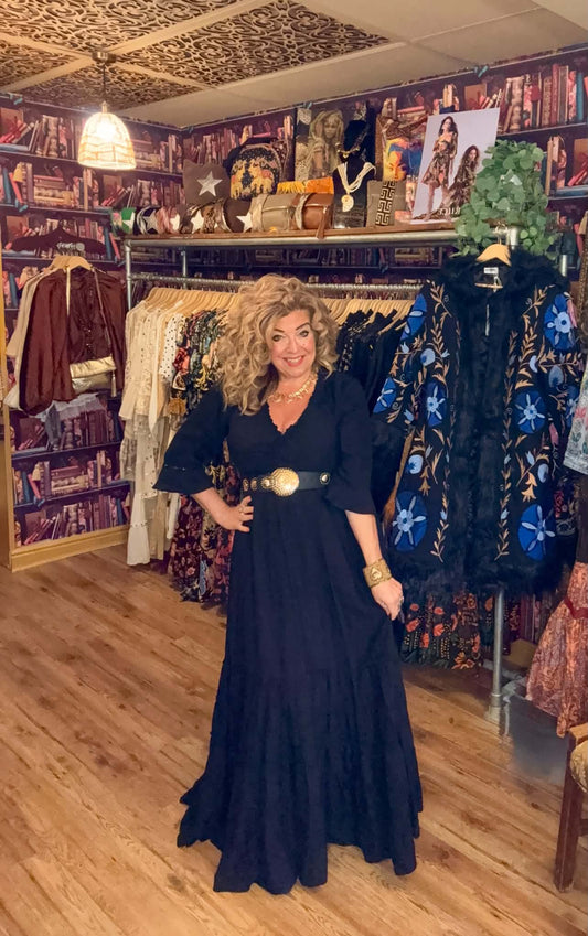 THE 'MARIA' FABULOUSLY FLATTERING ESSENTIAL BLACK MAXI DRESS WITH POCKETS FROM OUR EXCLUSIVE SPANISH COLLECTION