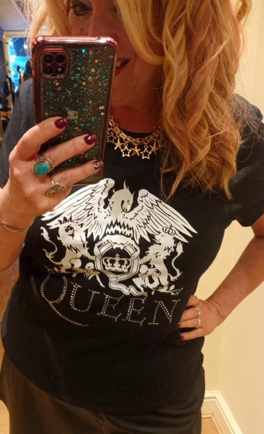 'ROCK STAR RANGE' AUTHENTIC FEMALE FIT DIAMANTE QUEEN T SHIRT