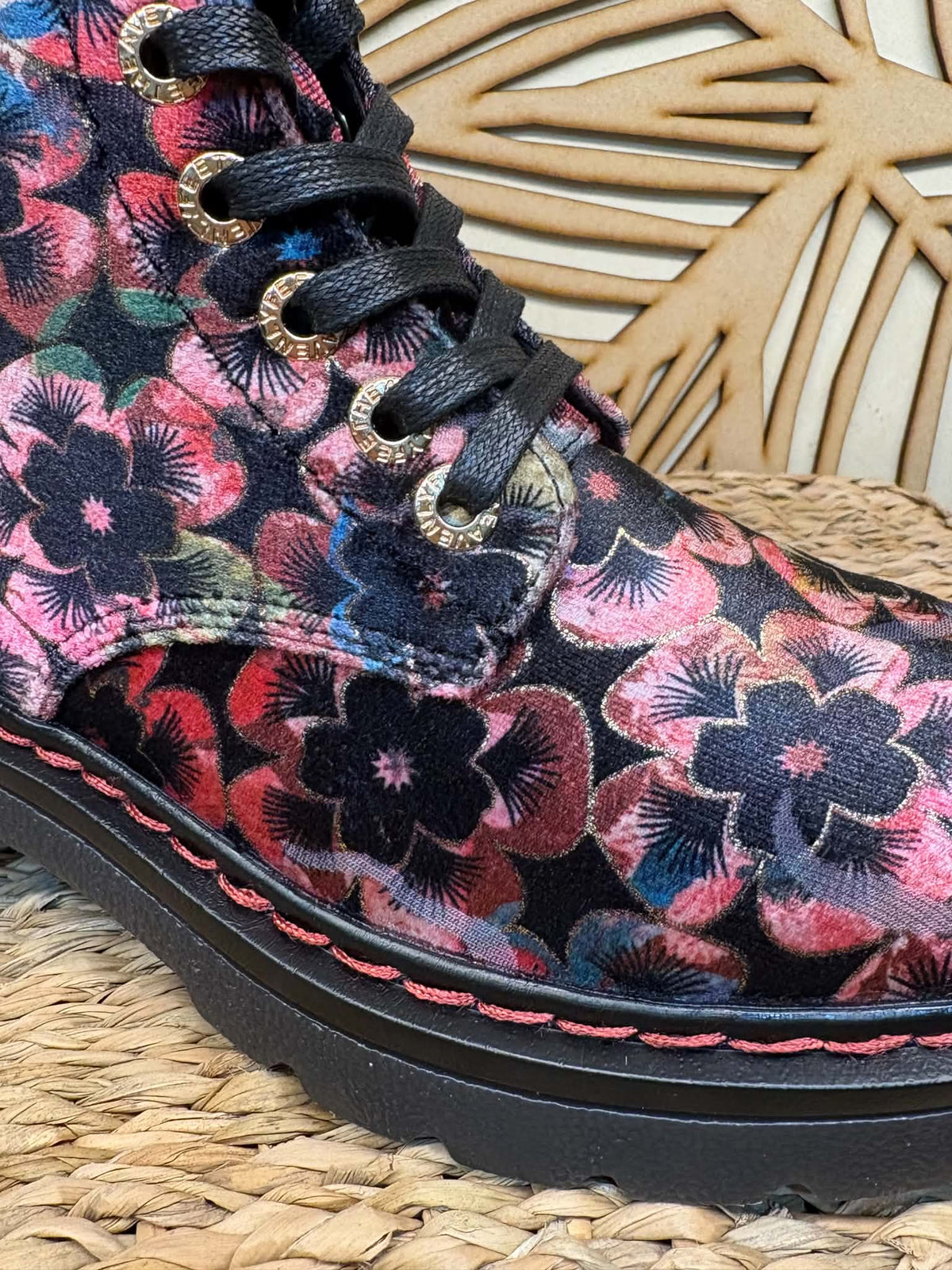 THE 'PANSY' STUNNING MULTI PANSY PATTERN LACE UP SUPER COMFORT LACE UP/ZIP BOOTS VEGAN FRIENDLY