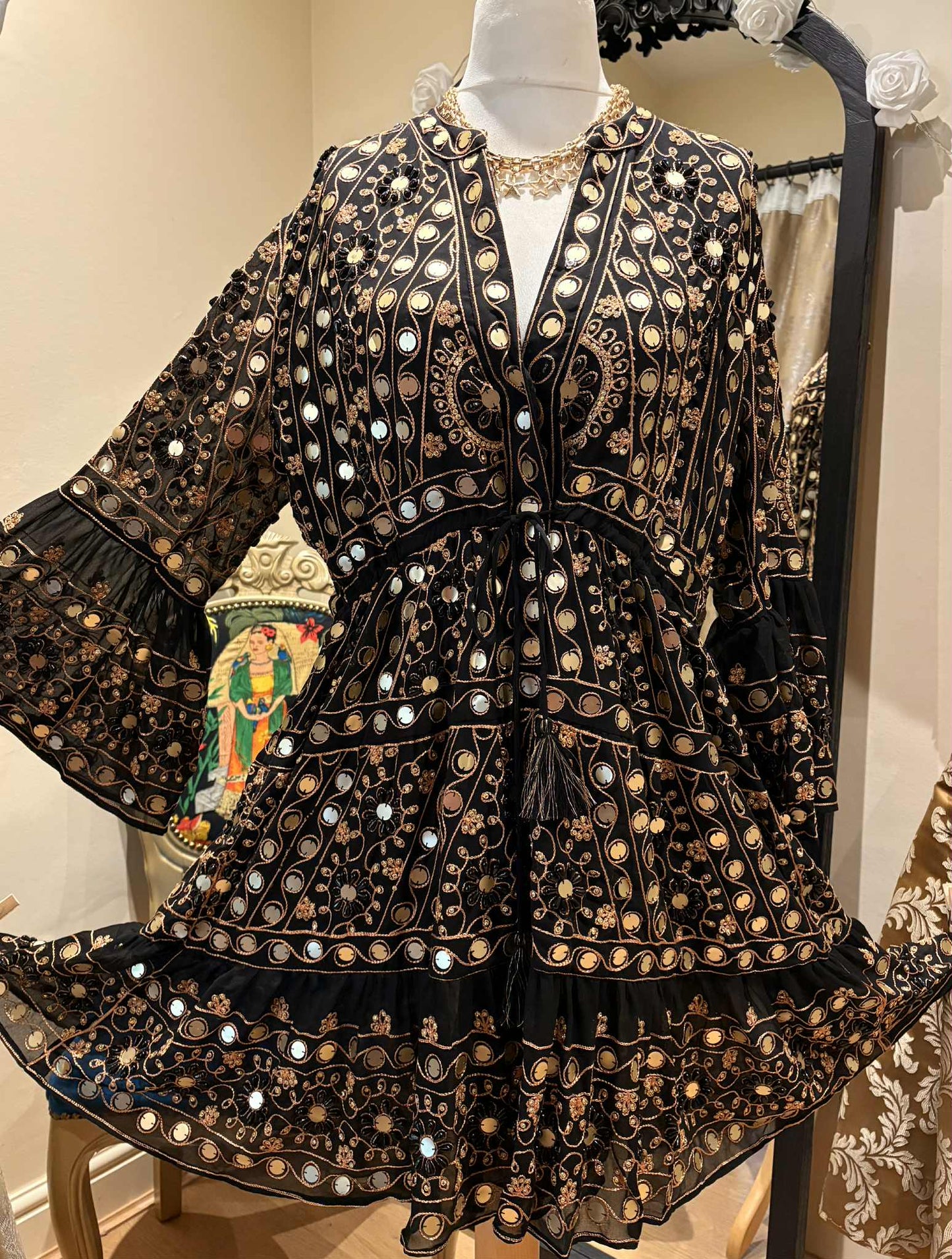 THE 'NURIA' STUNNING RICHLY BEADED, SEQUINNED AND EMBROIDERED TASSEL WAIST TUNIC DRESS