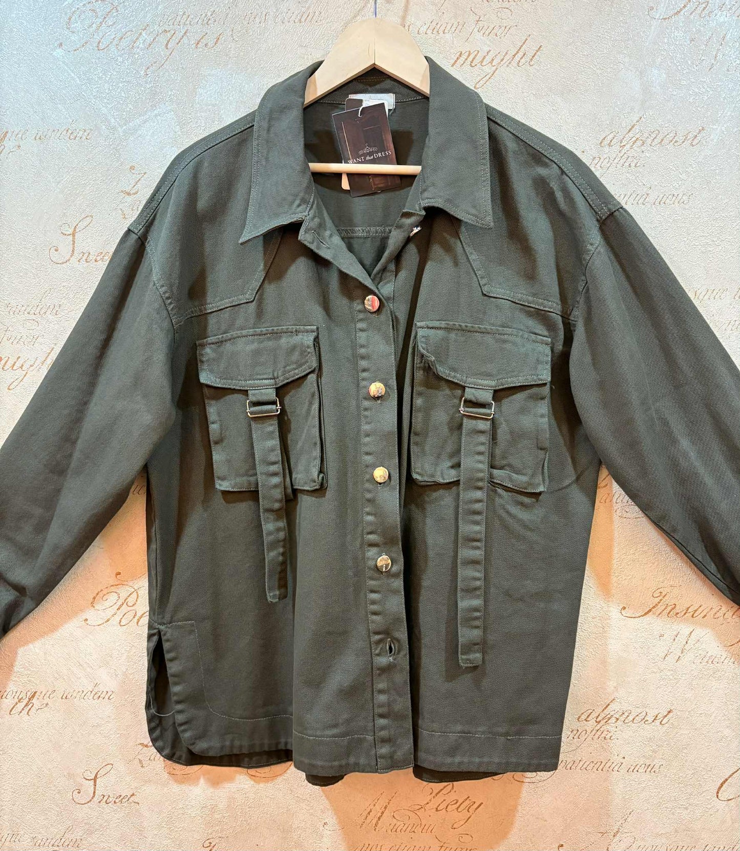 THE 'SUPERNOVA' PERFECT ROCK CHICK ARMY JACKET IN KHAKI GREEN WITH BUCKLE DETAIL