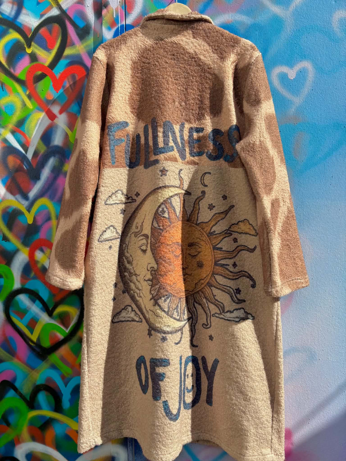 THE CELESTIAL VIBES STUNNING SUN, MOON AND MYSTIC PRINT BUTTON FRONT BORG COAT