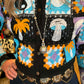 THE 'MYSTIC VIBES' BRIGHT & QUIRKY CROCHET CARDIGAN YING & YANG, HEARTS & MUSHROOMS