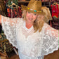 THE 'WOODSTOCK' SNOWY WHITE 70'S STYLE ANGEL SLEEVE EMBROIDERED SHEER SLEEVE TOP
