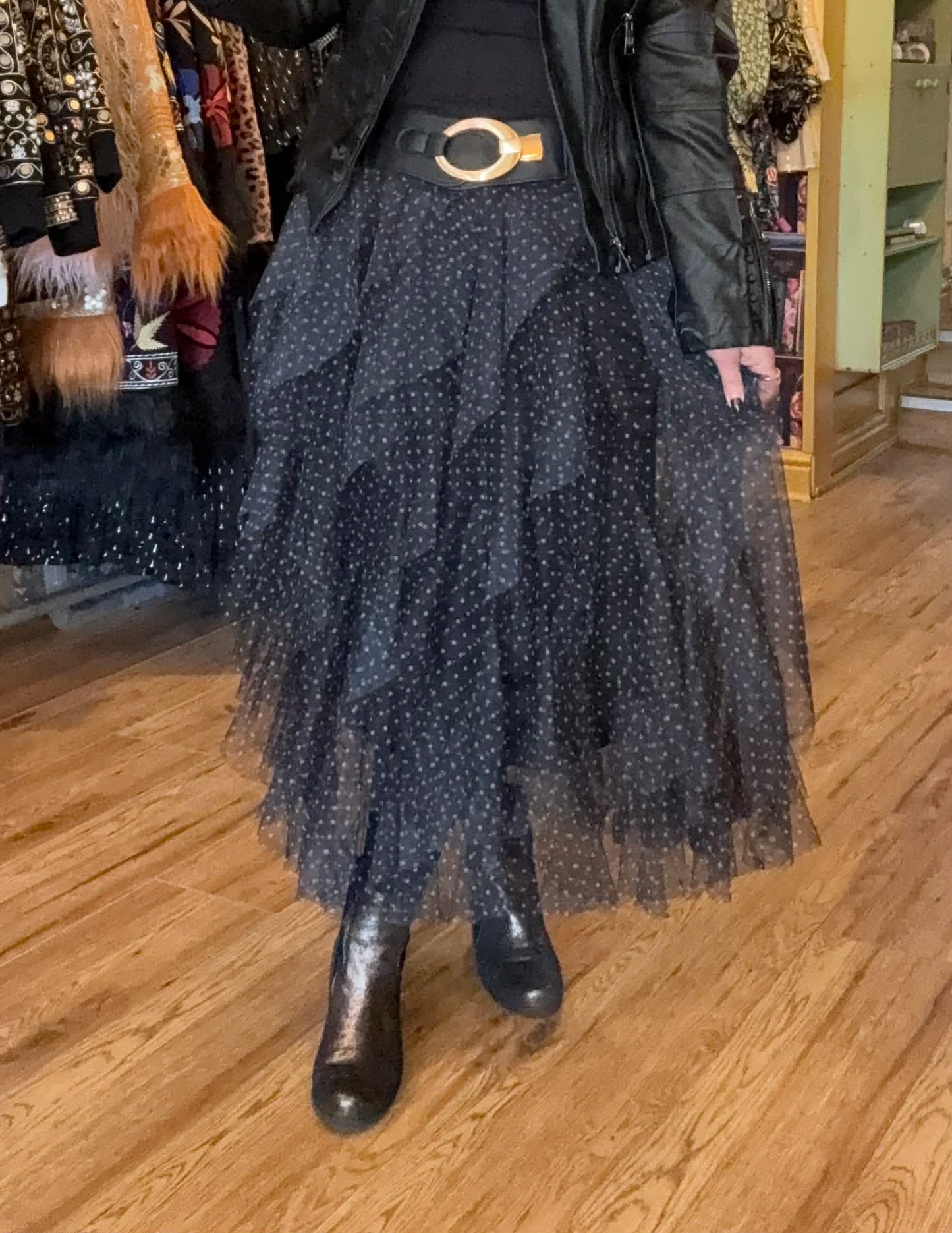 THE 'POLLY' FABULOUSLY SWISHY BLACK POLKA DOT SPOT TULLE SKIRT