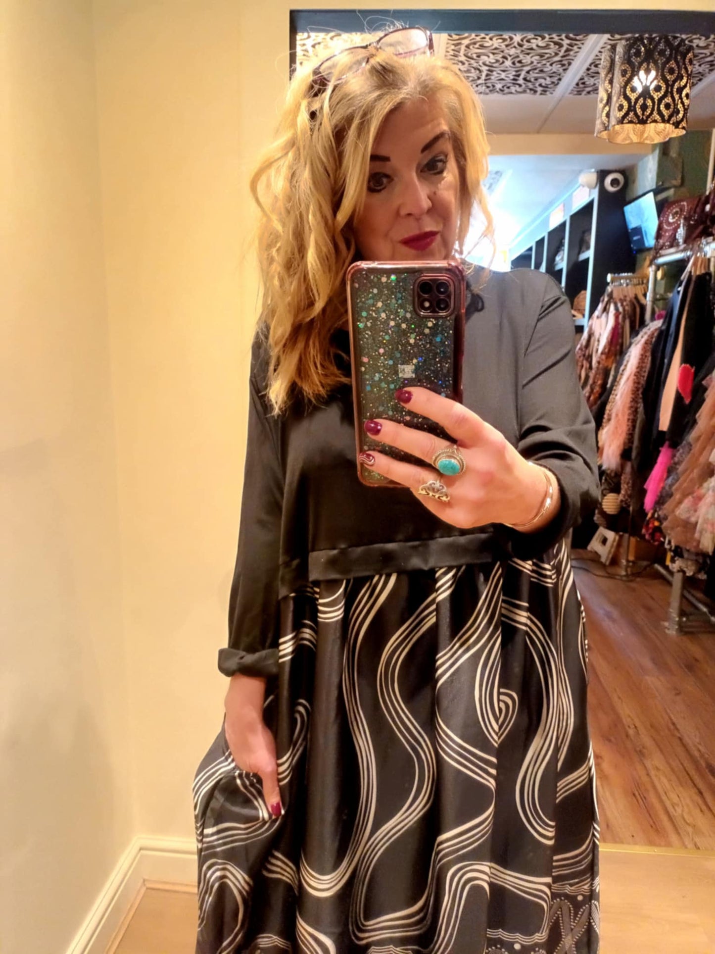 THE 'DECO' BEAUTIFULLY VERSATILE ART DECO PRINT COCOON DRESS WITH POCKETS